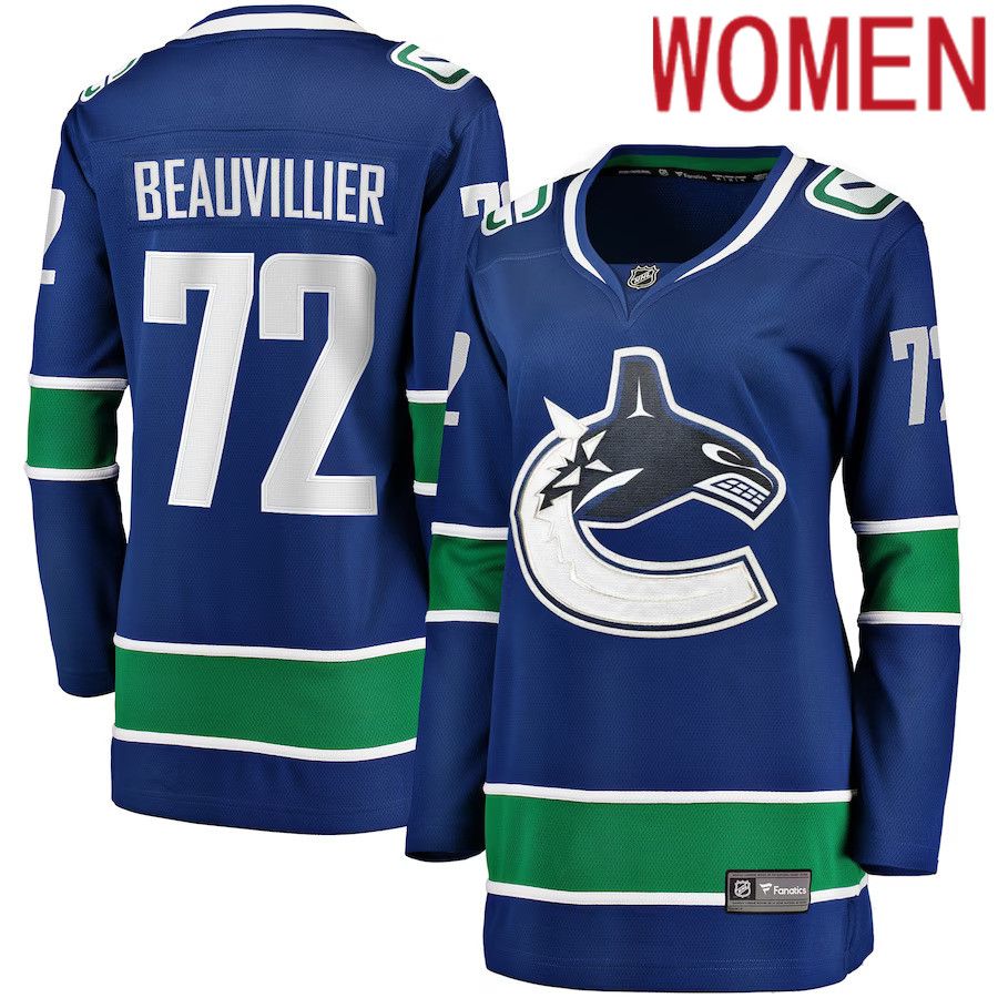 Women Vancouver Canucks #72 Anthony Beauvillier Fanatics Branded Blue Home Breakaway NHL Jersey